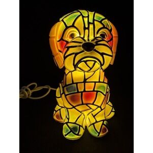 Stained Glass Dog Lamp 18x16x12cm (7.1x6.3x4.7in) USB Rainbow Puppy Night Light